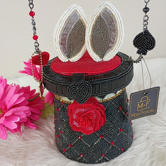 Mary Frances Handbags - Mary Frances Red Black Hat Trick Beaded Magician's Rabbit In A Hat Novelty Bag
